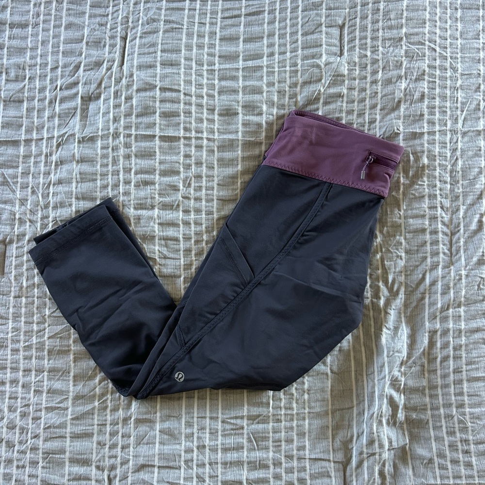 Lululemon Athletic Leggings with Plum Waistband - Picture 2 of 7